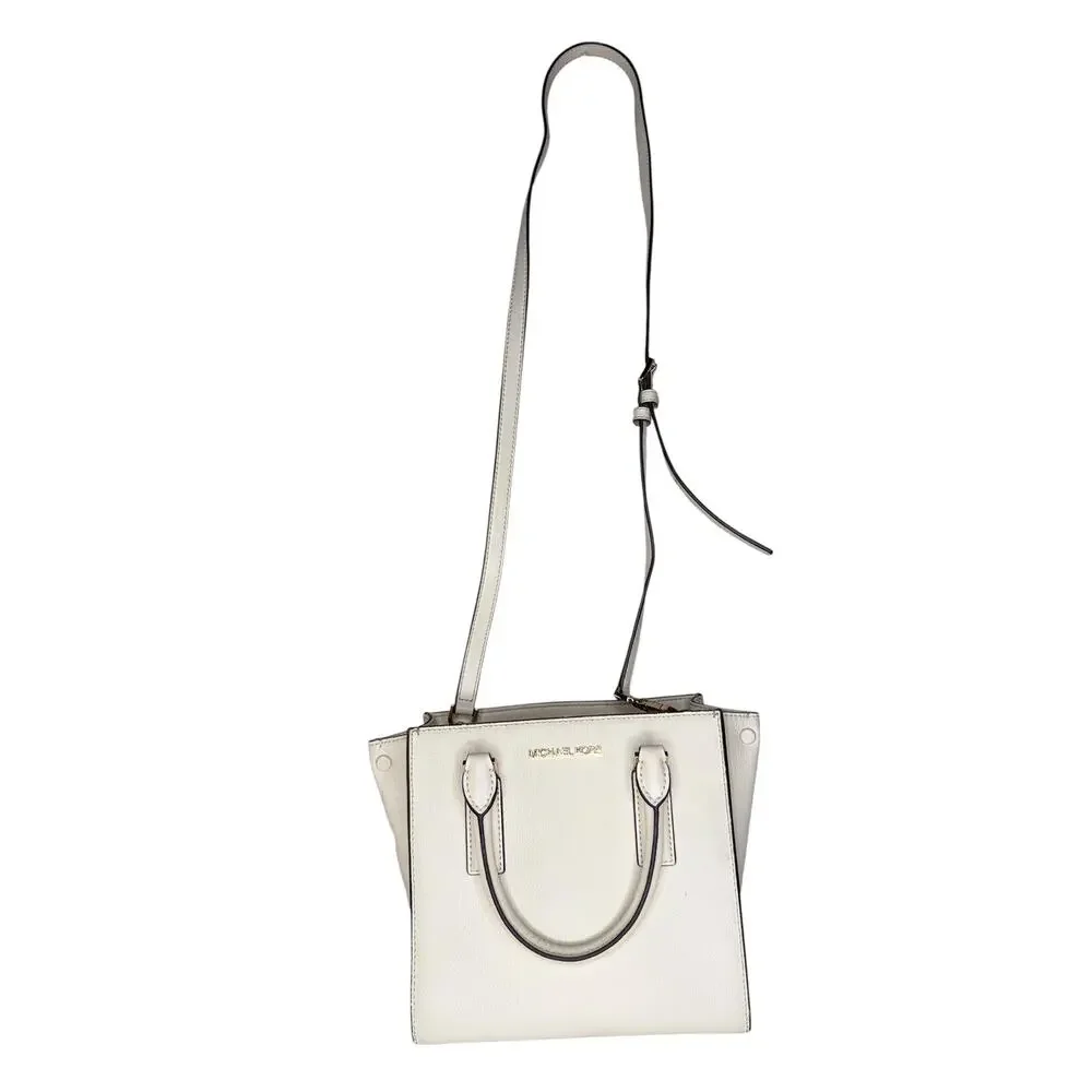 Michael Kors Ivory Pebbled Leather Purse Handbag Crossbody Square Satchel - Picture 3 of 11